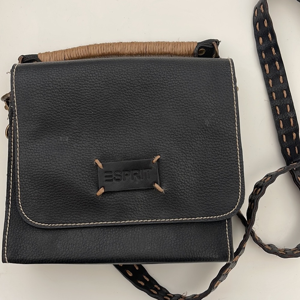 Vintage 90s black leather cross body purse - Espirit brand